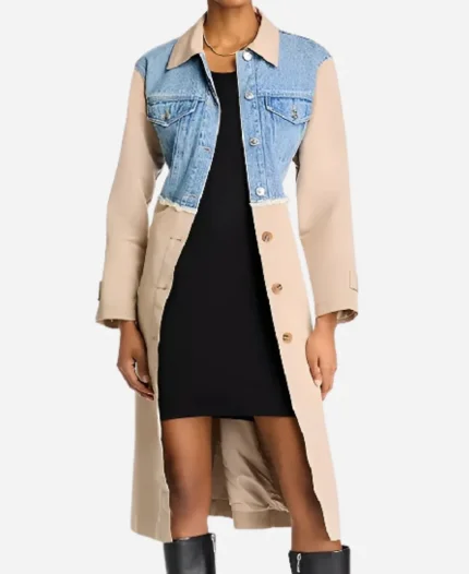 Access Daily 2025 Zuri Hall Denim & Khaki Mixed Media Trench Coat