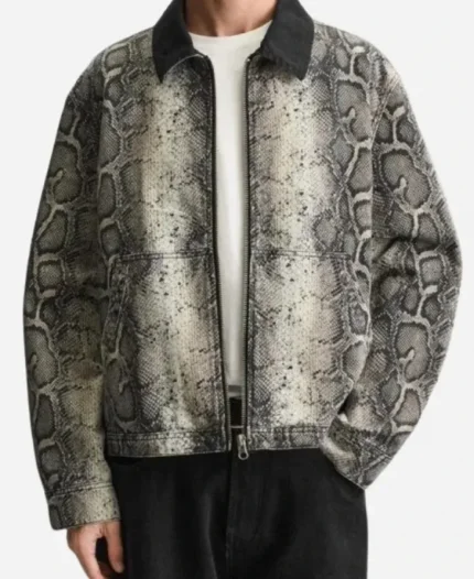 Access Hollywood 2025 Scott Evans Grey Snake Skin Print Leather Jacket
