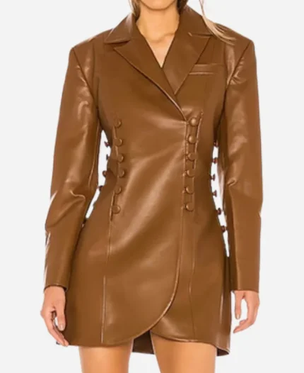 Amanda Will Trent Season 03 Sonja Sohn Brown Leather Blazer Mini Dress