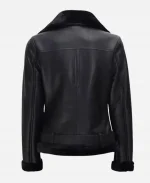 Black Asymmetrical Shearling Leather Jacket For Women