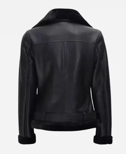 Black Asymmetrical Shearling Leather Jacket For Women