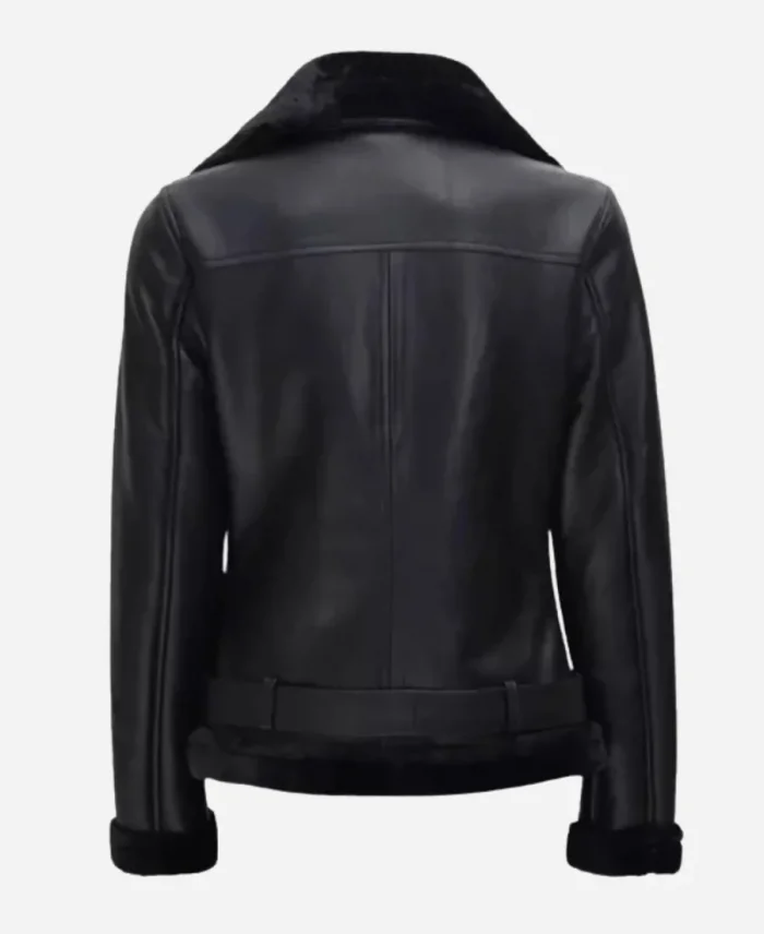 Black Asymmetrical Shearling Leather Jacket For Women