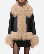 Charlotte Simone Billie Taylor Swift Black Leather Fur Coat Jacket