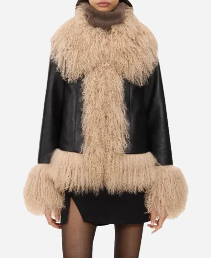 Charlotte Simone Billie Taylor Swift Black Leather Fur Coat Jacket