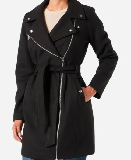 Chyler Leigh Black Biker Coat