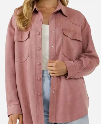 Elia Cantu Days of Our Lives 2025 Jada Hunter Pink Suede Leather Shirt