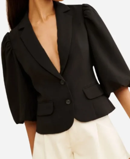 Emilie Ikeda Black Puff Sleeve Blazer