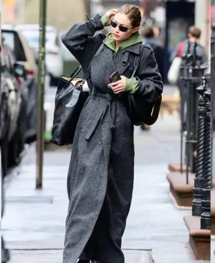 Gigi Hadid Grey Long Trench Coat