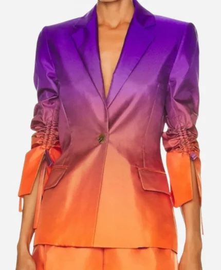 Harlem Season 03 Grace Byers Purple And Orange Ruched Sleeves Ombre Blazer Jacket