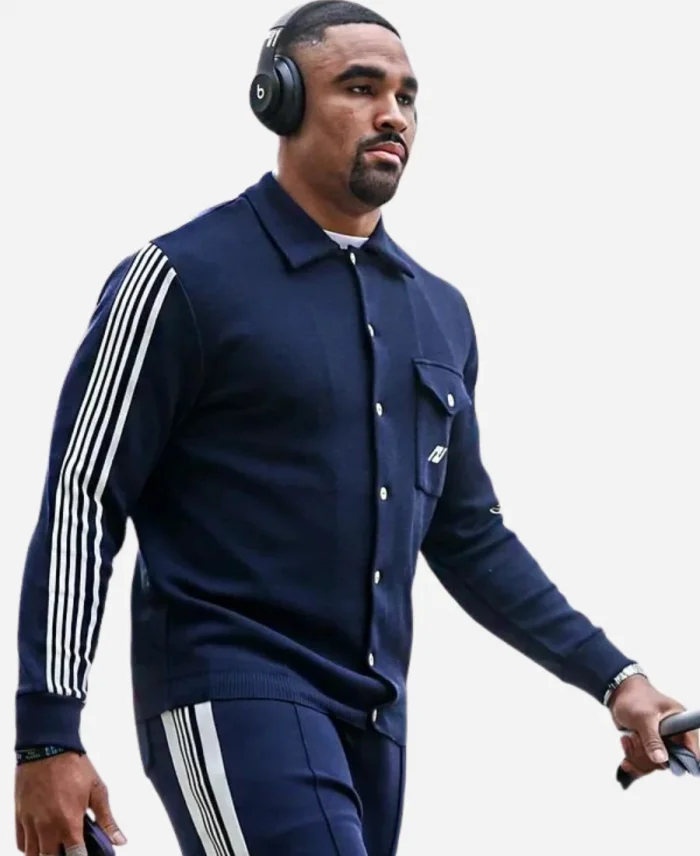 Jalen Hurts Autry Knitted Sporty Track Blue Jacket