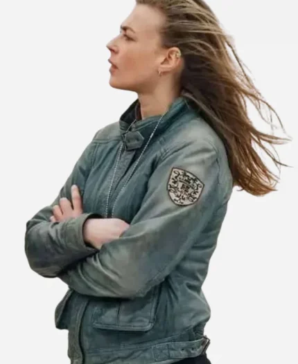 Jeanne Goursaud Tv Series Blood Coast 2023 Alice Vidal Grey Leather Jacket