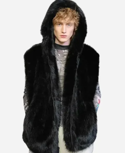 Jimmy Mink Removable Sleeves Black Faux Fur Coat