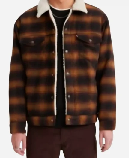 Josh McKenzie TV Series The Hunting Party 2025 Shane Florence Check Sherpa Jacket