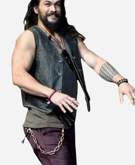 Justice League Black Distressed Jason Momoa Leather Vest