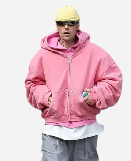 Justin Bieber Los Angeles Pink Zip-Up Hoodie