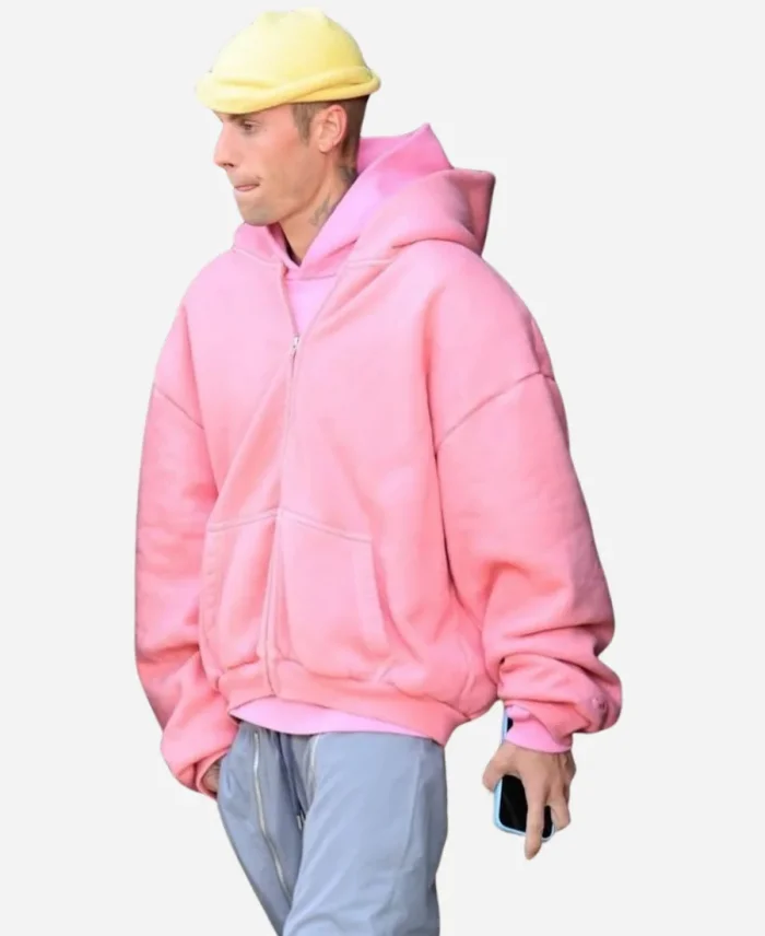 Justin Bieber Zip-Up Pink Hoodie