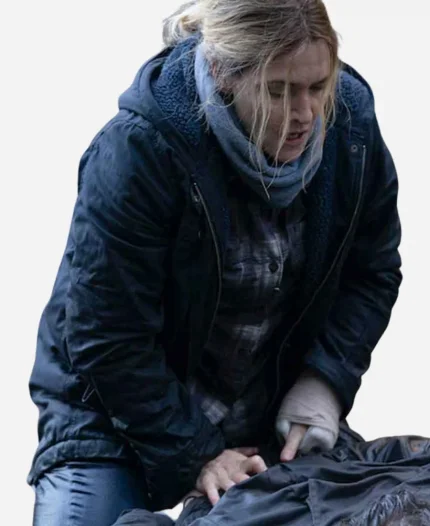 Kate Winslet Tv Series Mare of Easttown Mare Sheehan Blue Hooded Jacket