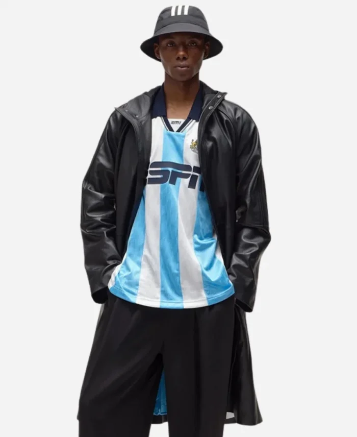 Kith for Adidas Football Stadium Black Leather Coat For Sale