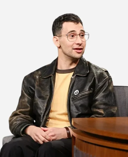 Late Night With Seth Meyers Show Jack Antonoff Distressed Black Leather Jacket