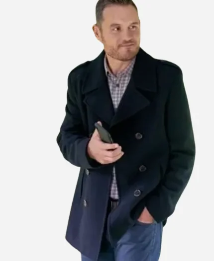 Logan Campbell TV-Movie A Scottish Love Scheme 2024 Jordan Young Black Peacoat