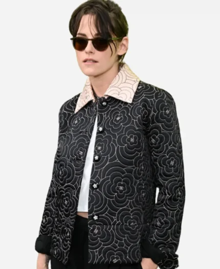 Los Angeles Academy Women’s Luncheon Kristen Stewart Black Floral Quilted Jacket