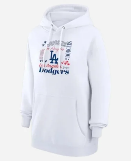 Los Angeles Dodgers G-III 4Her by Carl Banks White Collage Team Graphic Fleece Pullover Hoodie For Women’s