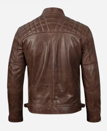 Men's Coffee Brown Quilted Shoulder Leather Jacket