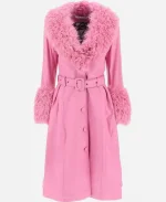 New Year’s Eve Nashville Big Bash Elle King Pink Shearling Leather Coat