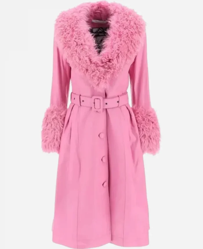 New Year’s Eve Nashville Big Bash Elle King Pink Shearling Leather Coat