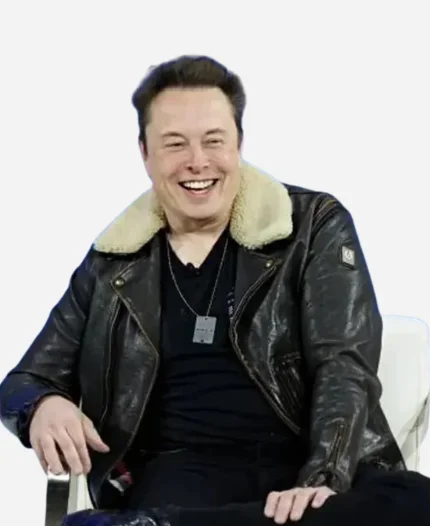 New York Times Conference 2023 Elon Musk Shearling Black Leather Jacket