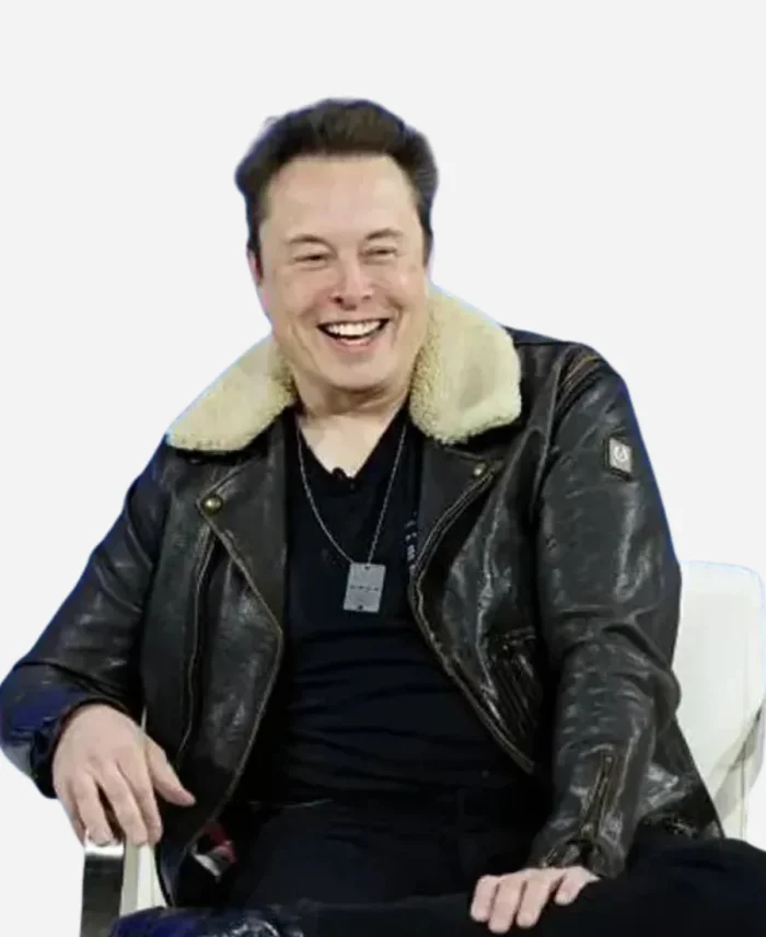 New York Times Conference 2023 Elon Musk Shearling Black Leather Jacket