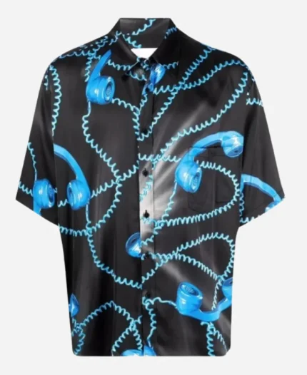 Noel Fielding Great Celebrity Bake Off Phone Blue and Black Printed Shirt