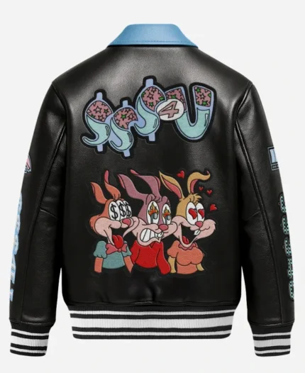 October Very Own $$$4U Collared Black Leather Varsity Jacket