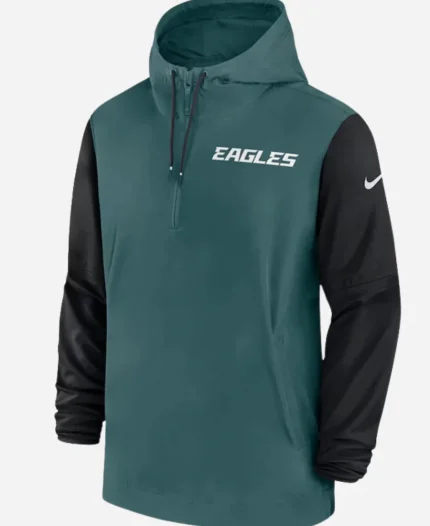 Philadelphia Eagles Green and Black Sideline Pre-Game Half-Zip Hoodie Jacket