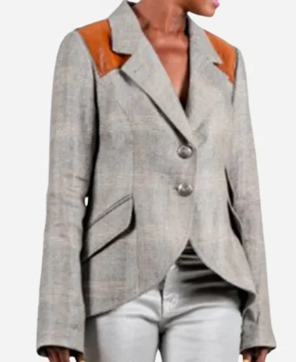 Phoebe TV Series The Irrational Season 02 Molly Kunz Leather Patch Plaid Blazer