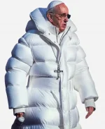 Pope Francis White Puffer Hooded Jacket