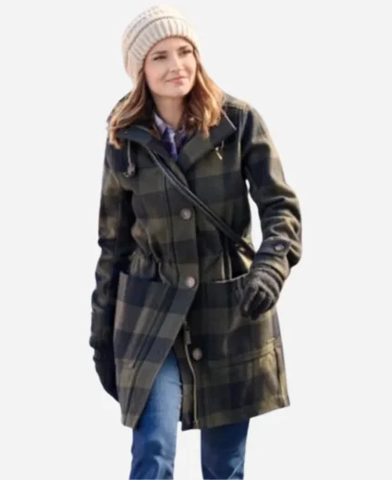 Rachael Leigh Cook Movie Rescuing Christmas 2023 Plaid Long Coat