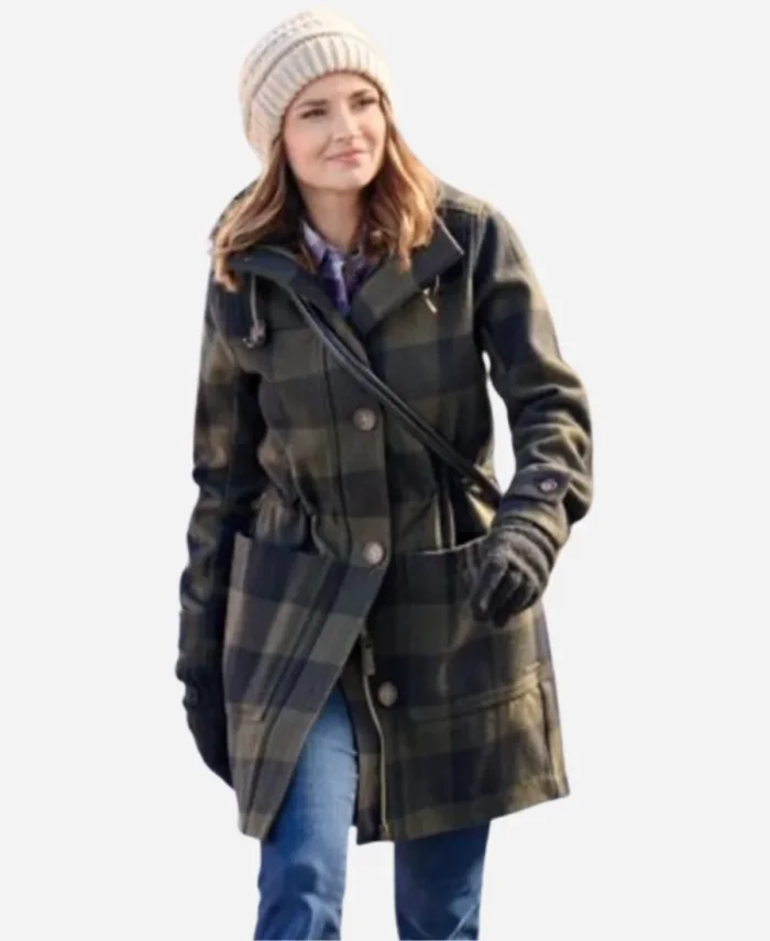 Rachael Leigh Cook Movie Rescuing Christmas 2023 Plaid Long Coat