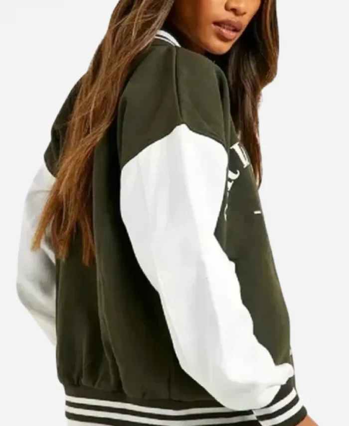 Salt Lake Colour Block Varsity Green And White Bomber Jacket