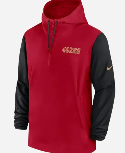 San Francisco 49ers Red and Black Sideline Pre-Game Player Half-Zip Hoodie Jacket For Sale