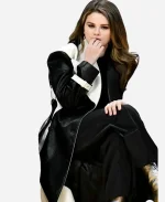 Selena Gomez Black and White Leather Coat