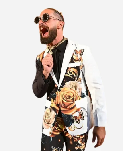 SmackDown Seth Rollings White Floral Print Blazer