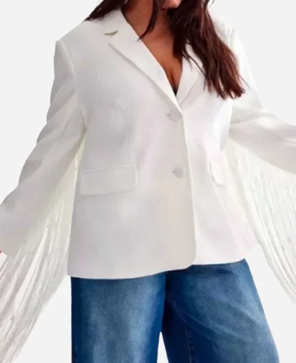 Small Achievable Goals White Fringe Blazer