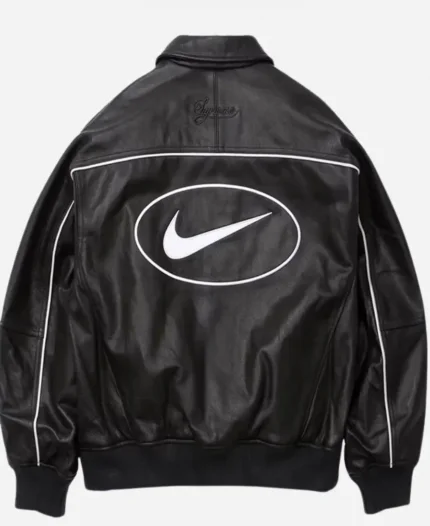 Spring 2025 Supreme x Nike Leather Oversized Bomber Varsity Jacket Black