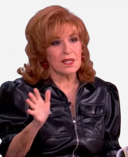 TV Show The View 2025 Joy Behar Puff Sleeve Black Leather Jacket For Sale