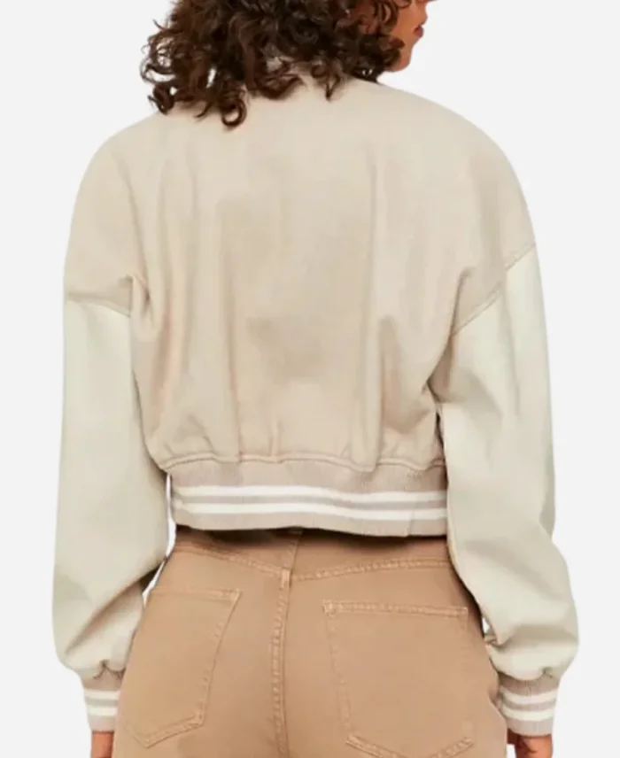 TW Colorblock Beige Varsity Jacket For Women’s