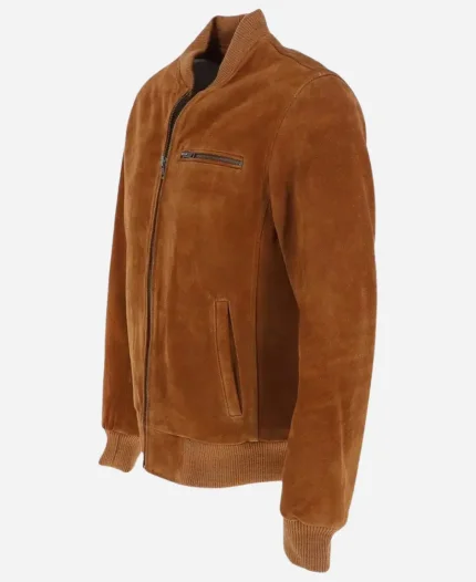 Tan Brown Suede Bomber Jacket