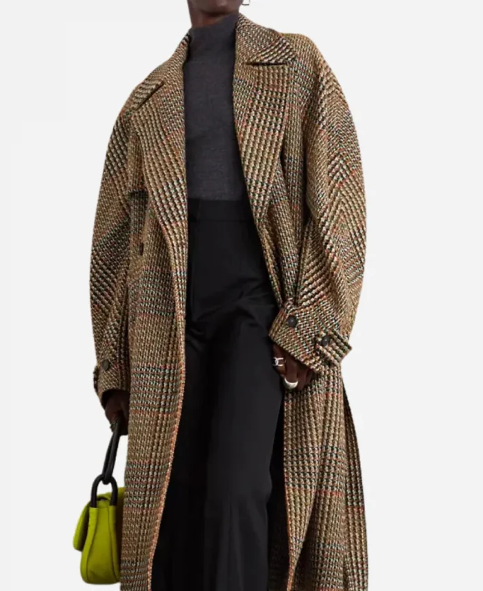 Taylor Swift Double-Breasted Checked Brown Tweed Coat