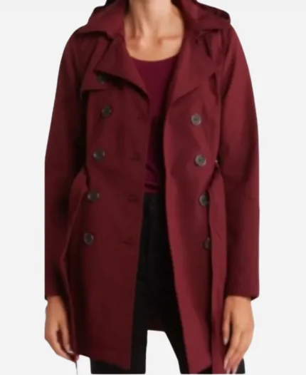 The Hunting Party 2025 Melissa Roxburgh Burgundy Trench Coat