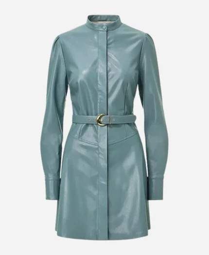 The Today Show 2025 Savannah Sellers Faux Leather Belted Blue Dress